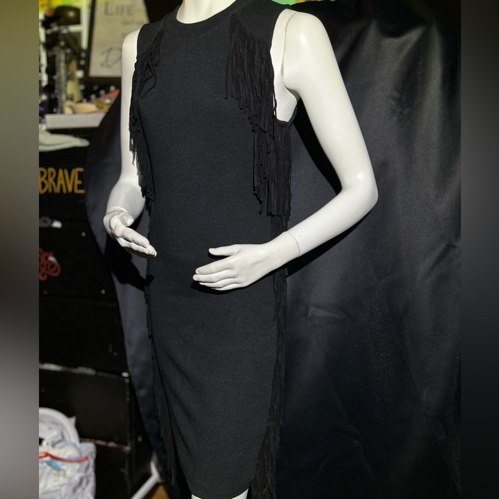 Chic Black Fringe Midi Dress